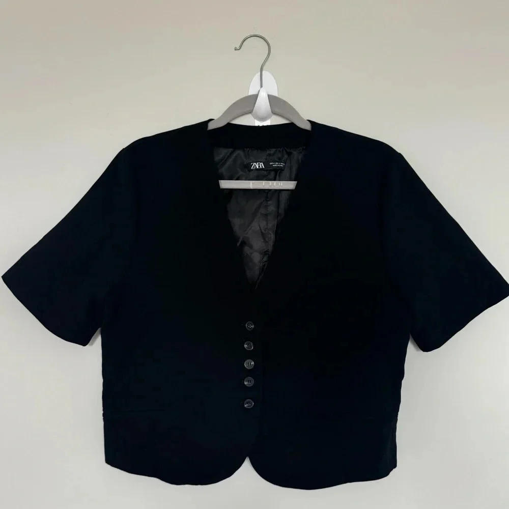 Zara Womens Blazer Black Short Sleeve